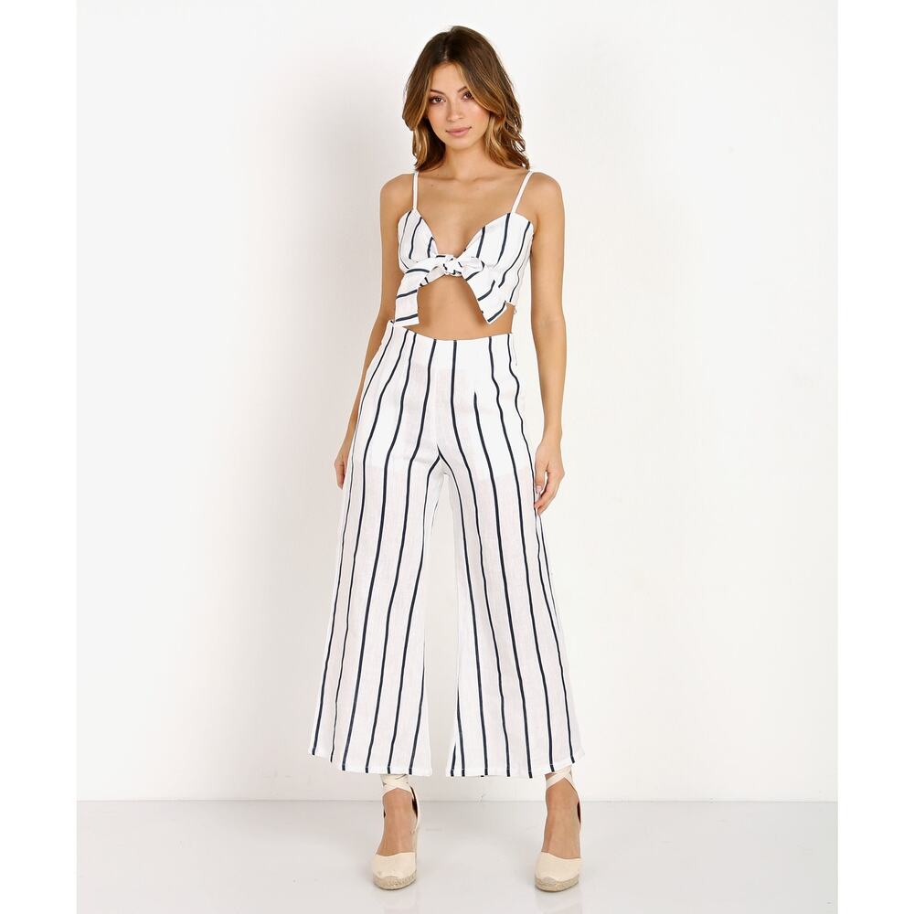 Faithfull The Brand Tomas Linen Pants Coastal Resort Chic Women White Blue 4